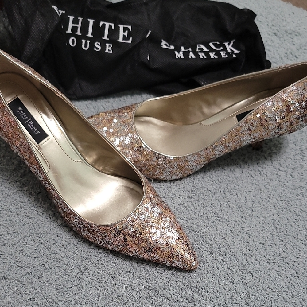 White House Black Market Glitter Heels - Gold and Silver